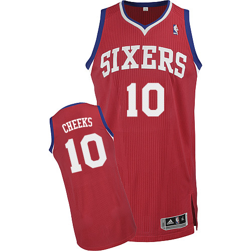 Maurice Cheeks Authentic In Red Adidas NBA Philadelphia 76ers #10 Men's Road Jersey - Click Image to Close
