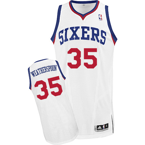 Clarence Weatherspoon Authentic In White Adidas NBA Philadelphia 76ers #35 Men's Home Jersey - Click Image to Close