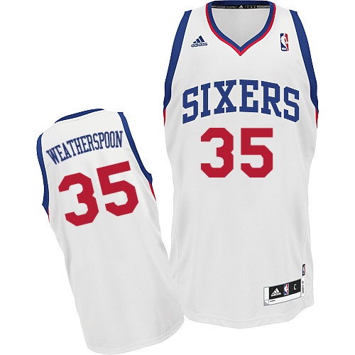 Clarence Weatherspoon Swingman In White Adidas NBA Philadelphia 76ers #35 Men's Home Jersey - Click Image to Close