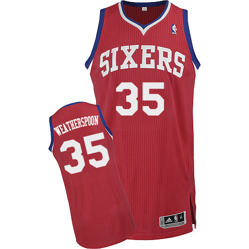 Clarence Weatherspoon Authentic In Red Adidas NBA Philadelphia 76ers #35 Men's Road Jersey - Click Image to Close