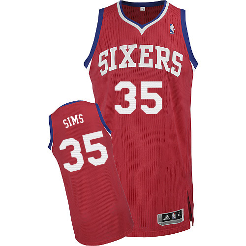 Henry Sims Authentic In Red Adidas NBA Philadelphia 76ers #35 Men's Road Jersey - Click Image to Close