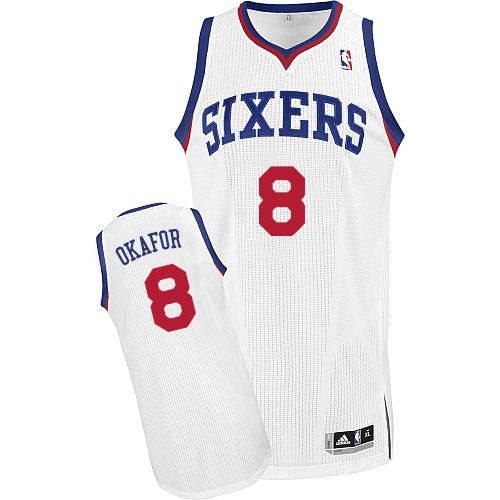 Jahlil Okafor Authentic In White Adidas NBA Philadelphia 76ers #8 Men's Home Jersey - Click Image to Close