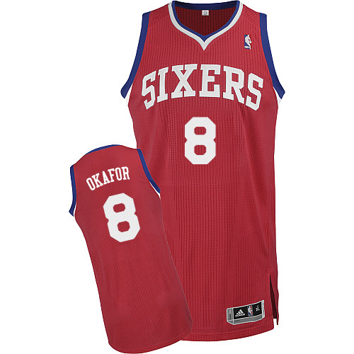Jahlil Okafor Authentic In Red Adidas NBA Philadelphia 76ers #8 Men's Road Jersey - Click Image to Close