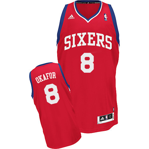 Jahlil Okafor Swingman In Red Adidas NBA Philadelphia 76ers #8 Men's Road Jersey