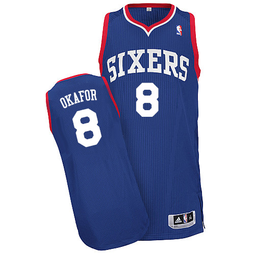 Jahlil Okafor Authentic In Royal Blue Adidas NBA Philadelphia 76ers #8 Men's Alternate Jersey - Click Image to Close