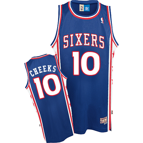 Maurice Cheeks Authentic In Blue Adidas NBA Philadelphia 76ers #10 Men's Throwback Jersey - Click Image to Close