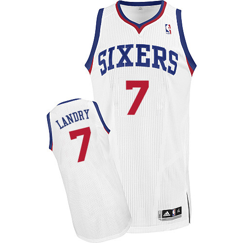 Carl Landry Authentic In White Adidas NBA Philadelphia 76ers #7 Men's Home Jersey - Click Image to Close