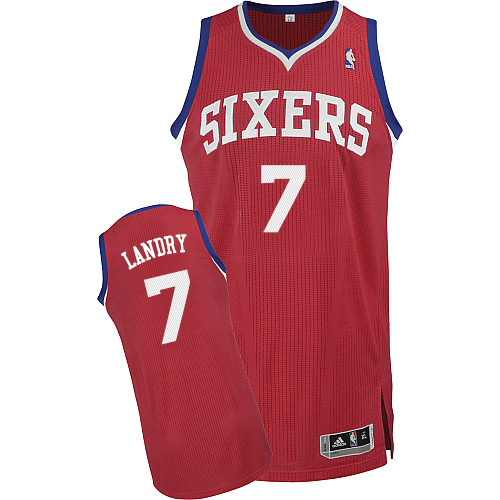 Carl Landry Authentic In Red Adidas NBA Philadelphia 76ers #7 Men's Road Jersey - Click Image to Close