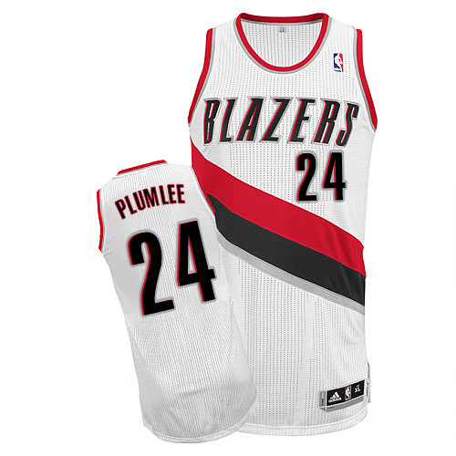 Mason Plumlee Authentic In White Adidas NBA Portland Trail Blazers #24 Men's Home Jersey