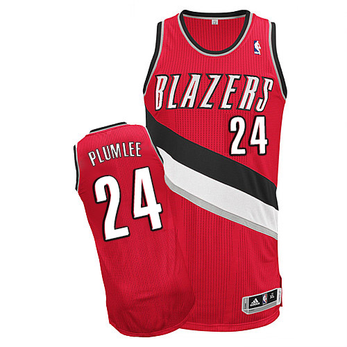 Mason Plumlee Authentic In Red Adidas NBA Portland Trail Blazers #24 Men's Alternate Jersey