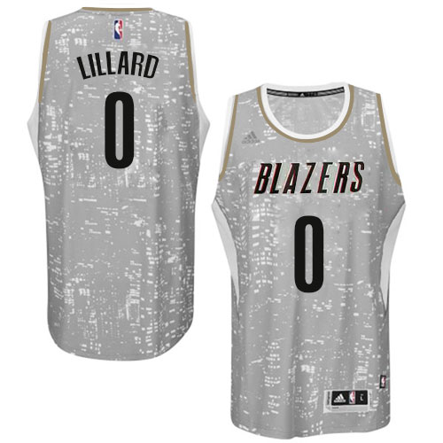 Damian Lillard Authentic In Grey Adidas NBA Portland Trail Blazers City Light #0 Men's Jersey