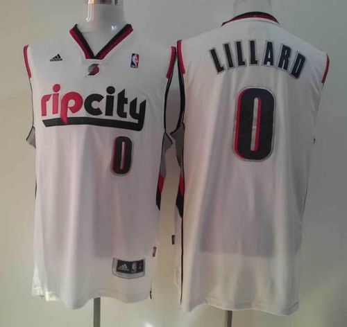 Damian Lillard Authentic In White Adidas NBA Portland Trail Blazers #0 Men's Throwback Jersey - Click Image to Close