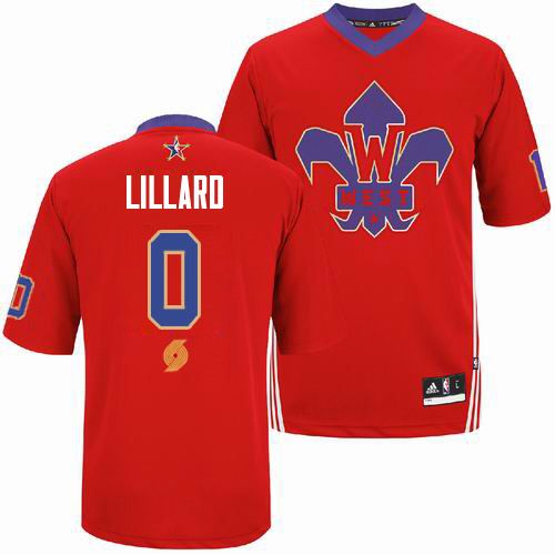 Damian Lillard Authentic In Red Adidas NBA Portland Trail Blazers 2014 All Star #0 Men's Jersey - Click Image to Close