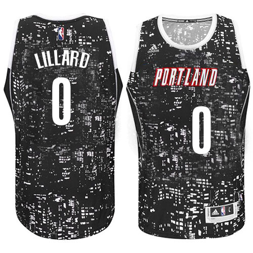 Damian Lillard Authentic In Black Adidas NBA Portland Trail Blazers City Light #0 Men's Jersey - Click Image to Close