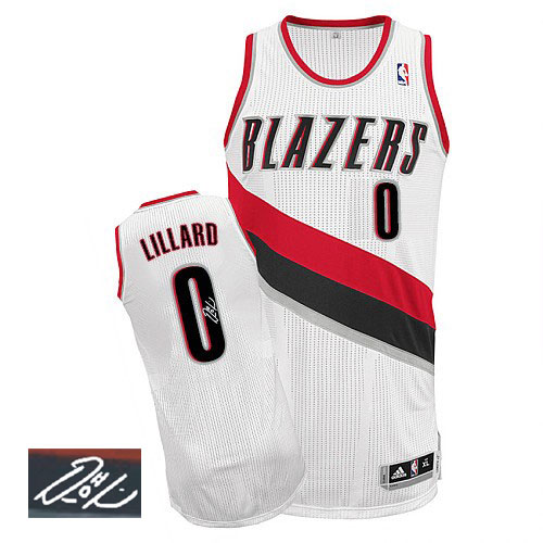 Damian Lillard Authentic In White Adidas NBA Portland Trail Blazers Autographed #0 Men's Home Jersey - Click Image to Close