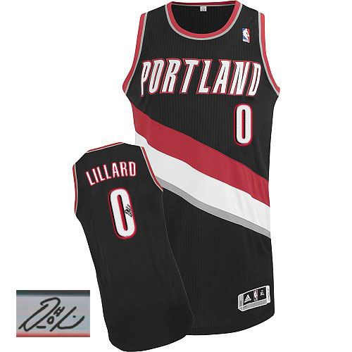 Damian Lillard Authentic In Black Adidas NBA Portland Trail Blazers Autographed #0 Men's Road Jersey