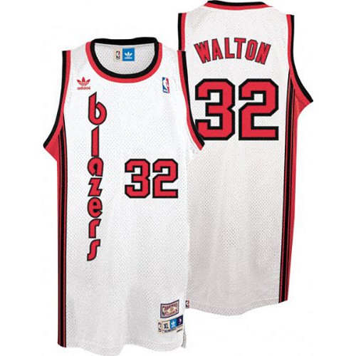 Bill Walton Authentic In White Adidas NBA Portland Trail Blazers #32 Men's Throwback Jersey