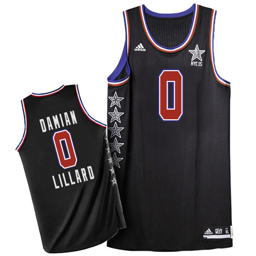 Damian Lillard Authentic In Black Adidas NBA Portland Trail Blazers 2015 All Star #0 Men's Jersey - Click Image to Close