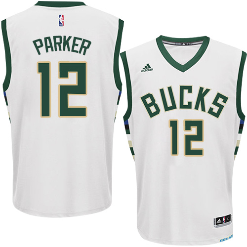Jabari Parker Authentic In White Adidas NBA Milwaukee Bucks #12 Men's Home Jersey