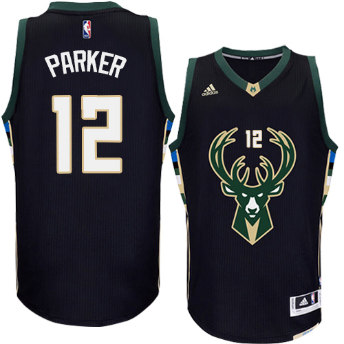 Jabari Parker Authentic In Black Adidas NBA Milwaukee Bucks #12 Men's Alternate Jersey - Click Image to Close