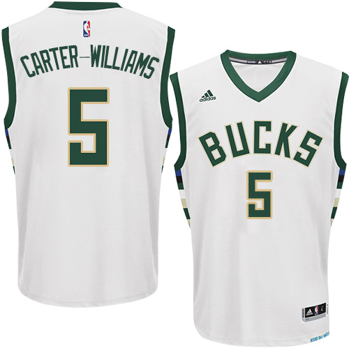 Michael Carter-Williams Authentic In White Adidas NBA Milwaukee Bucks #5 Men's Home Jersey - Click Image to Close