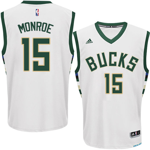 Greg Monroe Authentic In White Adidas NBA Milwaukee Bucks #15 Men's Home Jersey - Click Image to Close