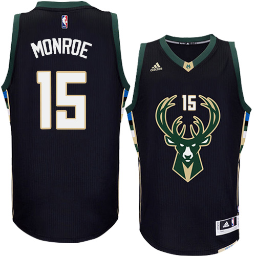 Greg Monroe Authentic In Black Adidas NBA Milwaukee Bucks #15 Men's Alternate Jersey