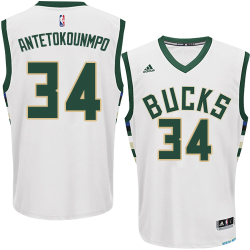 Giannis Antetokounmpo Authentic In White Adidas NBA Milwaukee Bucks #34 Men's Home Jersey
