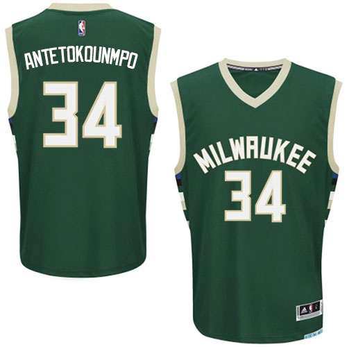 Giannis Antetokounmpo Authentic In Green Adidas NBA Milwaukee Bucks #34 Men's Road Jersey
