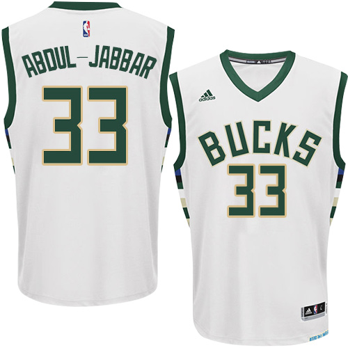 Kareem Abdul-Jabbar Authentic In White Adidas NBA Milwaukee Bucks #33 Men's Home Jersey - Click Image to Close