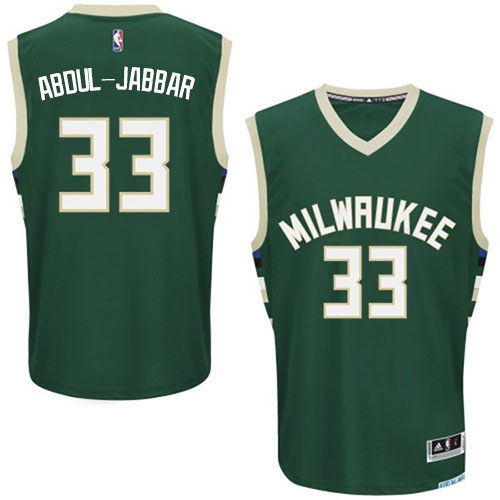Kareem Abdul-Jabbar Authentic In Green Adidas NBA Milwaukee Bucks #33 Men's Road Jersey - Click Image to Close
