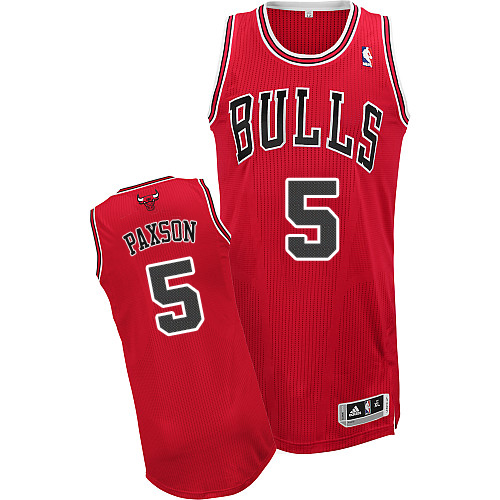 John Paxson Authentic In Red Adidas NBA Chicago Bulls #5 Men's Road Jersey - Click Image to Close