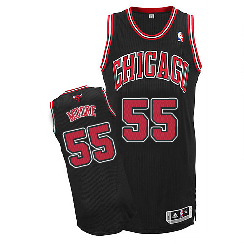 E'Twaun Moore Authentic In Black Adidas NBA Chicago Bulls #55 Men's Alternate Jersey