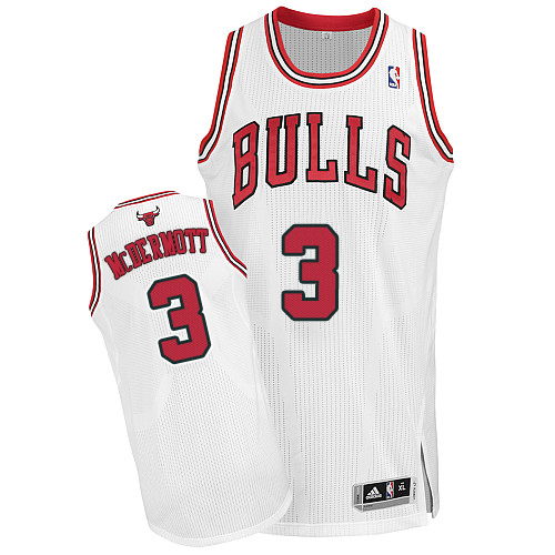Doug McDermott Authentic In White Adidas NBA Chicago Bulls #3 Men's Home Jersey - Click Image to Close