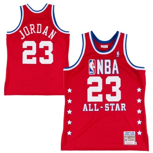Michael Jordan Authentic In Red Mitchell and Ness NBA Chicago Bulls 1992 All Star #23 Men's Throwback Jersey - Click Image to Close
