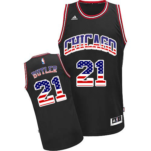 Jimmy Butler Authentic In Black Adidas NBA Chicago Bulls USA Flag Fashion #21 Men's Jersey - Click Image to Close