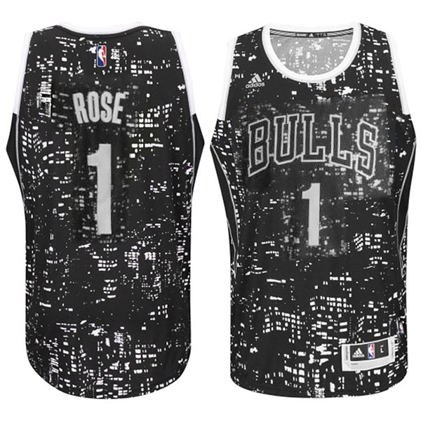 Derrick Rose Authentic In Black Adidas NBA Chicago Bulls City Light #1 Men's Jersey - Click Image to Close