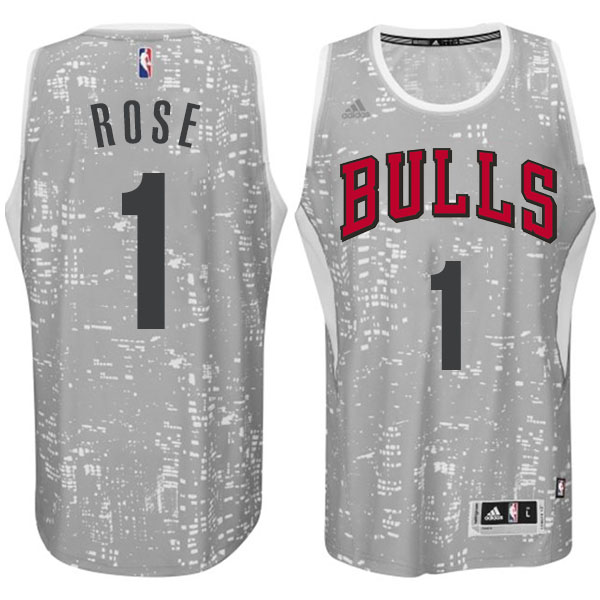 Derrick Rose Authentic In Grey Adidas NBA Chicago Bulls City Light #1 Men's Jersey