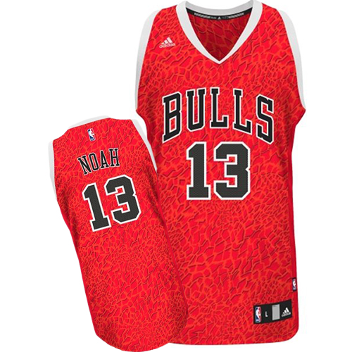 Joakim Noah Authentic In Red Adidas NBA Chicago Bulls Crazy Light #13 Men's Jersey - Click Image to Close