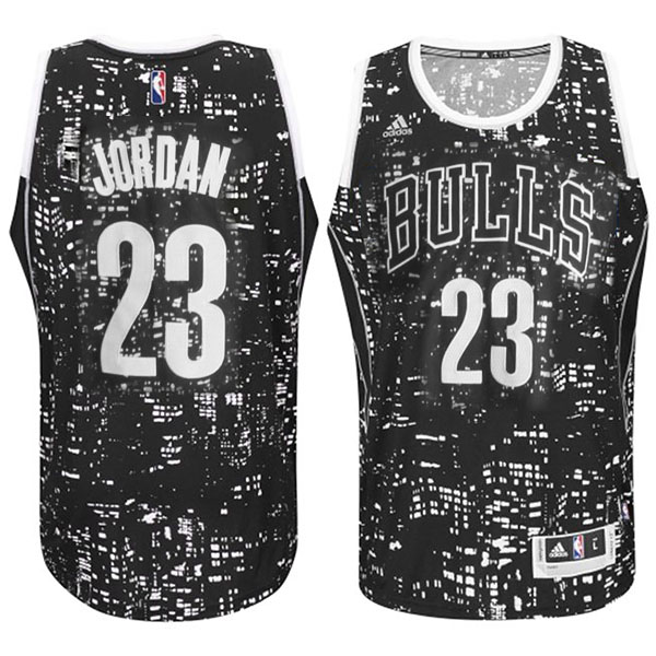 Michael Jordan Authentic In Black Adidas NBA Chicago Bulls City Light #23 Men's Jersey - Click Image to Close