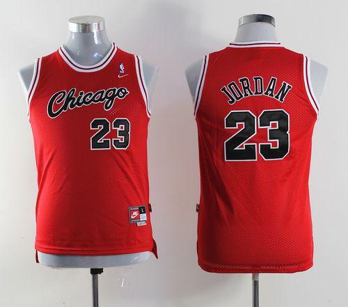 Michael Jordan Authentic In Red Nike NBA Chicago Bulls #23 Youth Throwback Jersey - Click Image to Close