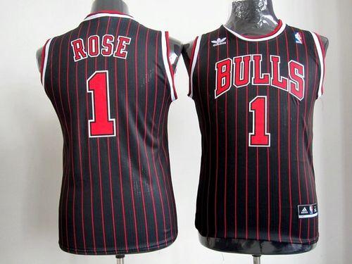 Derrick Rose Authentic In Black/Red Adidas NBA Chicago Bulls #1 Youth Jersey