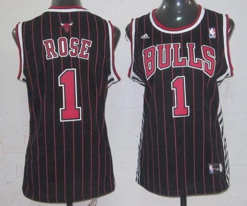 Derrick Rose Authentic In Black/Red Adidas NBA Chicago Bulls #1 Women's Jersey