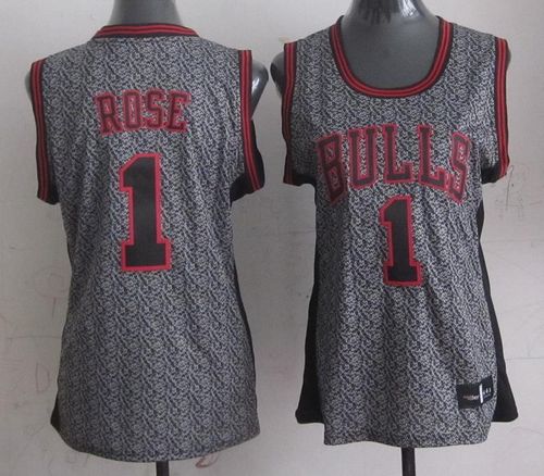 Derrick Rose Swingman In Grey Adidas NBA Chicago Bulls Static Fashion #1 Women's Jersey - Click Image to Close