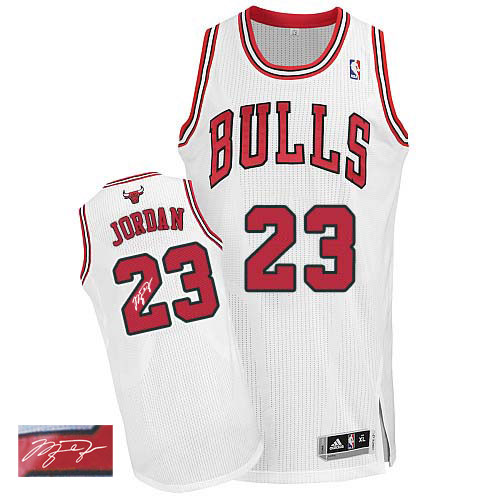 Michael Jordan Authentic In White Adidas NBA Chicago Bulls Autographed #23 Men's Home Jersey - Click Image to Close