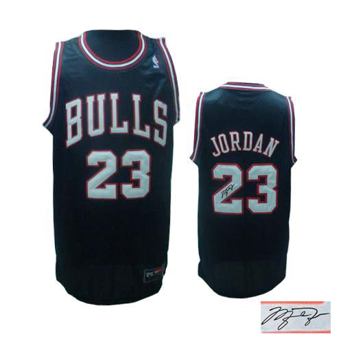 Michael Jordan Authentic In Black/White Adidas NBA Chicago Bulls Autographed #23 Men's Jersey