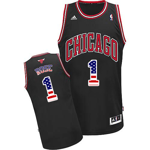 Derrick Rose Authentic In Black Adidas NBA Chicago Bulls USA Flag Fashion #1 Men's Jersey - Click Image to Close