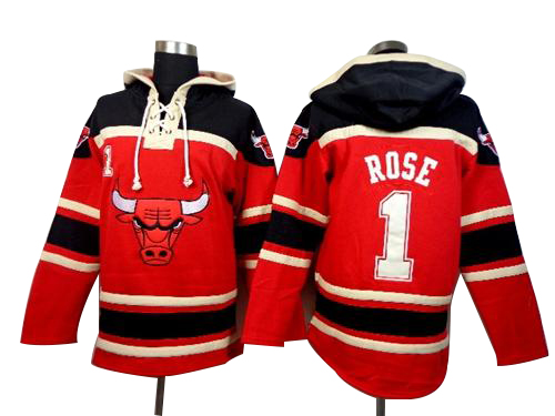 Derrick Rose Authentic In Red Adidas NBA Chicago Bulls Sawyer Hooded Sweatshirt #1 Men's Jersey