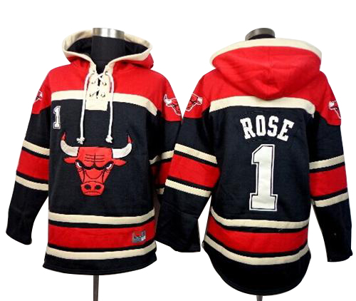 Derrick Rose Authentic In Black Adidas NBA Chicago Bulls Sawyer Hooded Sweatshirt #1 Men's Jersey