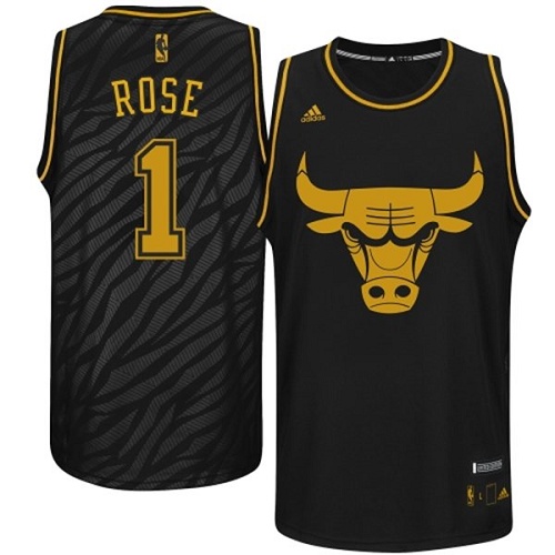 Derrick Rose Authentic In Black Adidas NBA Chicago Bulls Precious Metals Fashion #1 Men's Jersey